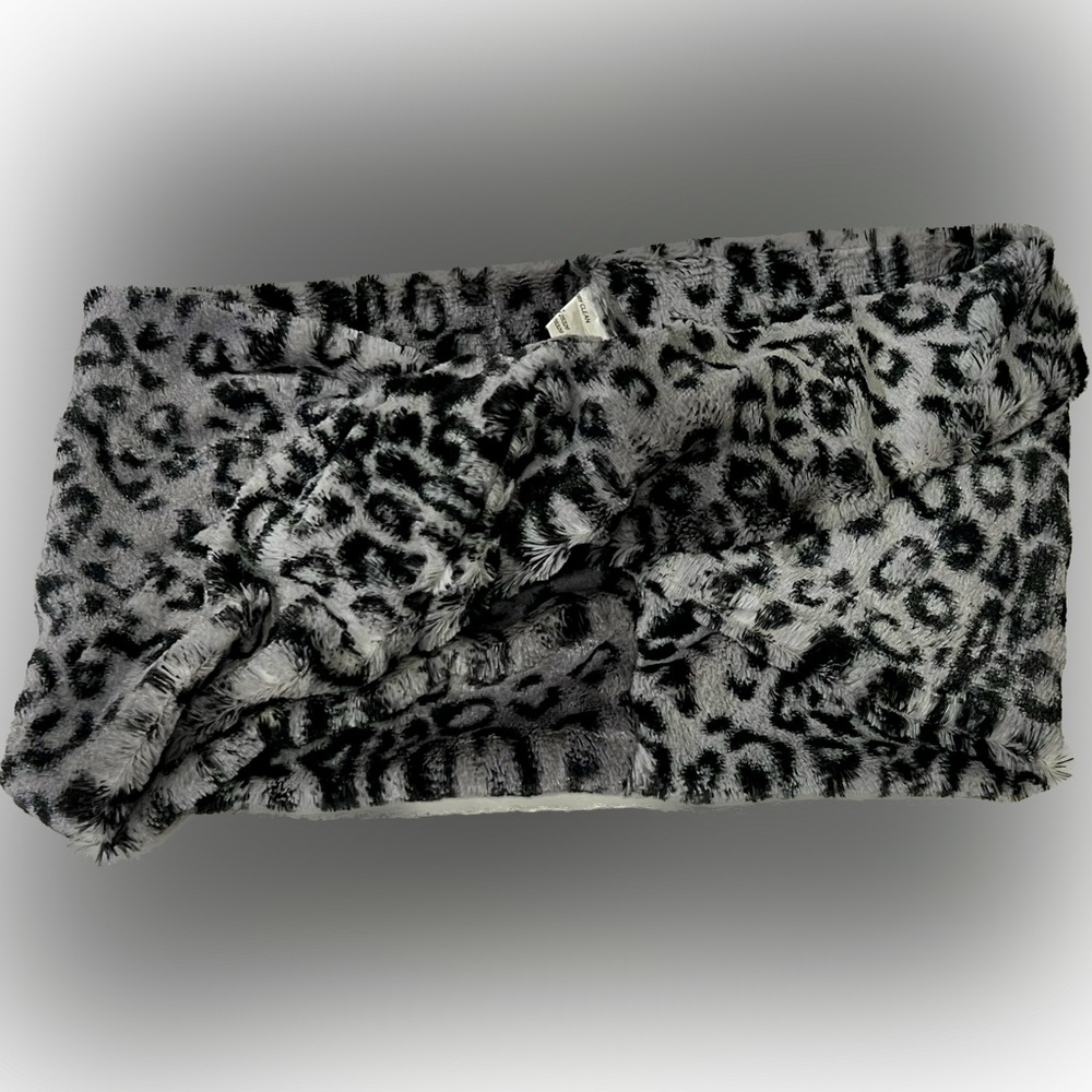 World Market Gray & Black Leopard Faux Fur Infinity Scarf